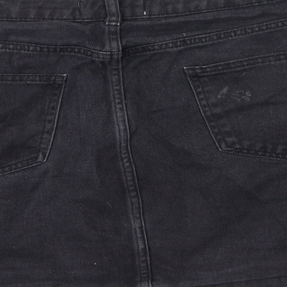 New Look Womens Black  Cotton A-Line Skirt Size 16   Button
