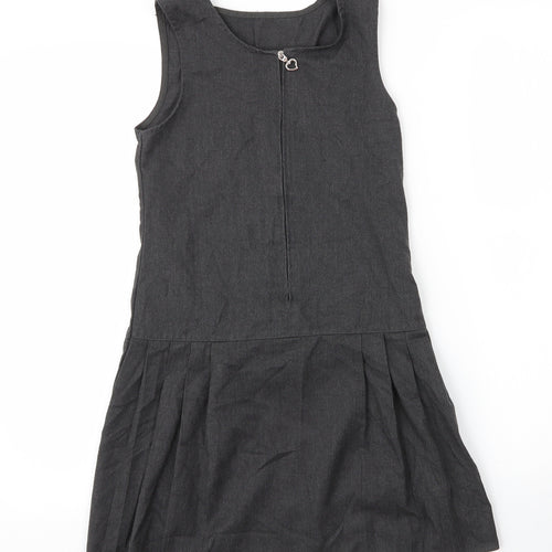 George Girls Grey  Viscose Pinafore/Dungaree Dress  Size 8 Years  Round Neck Zip