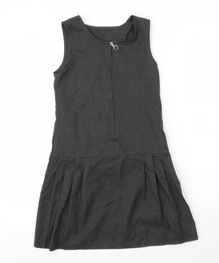 George Girls Grey Viscose Pinafore/Dungaree Dress Size 8 Years Round Neck Zip