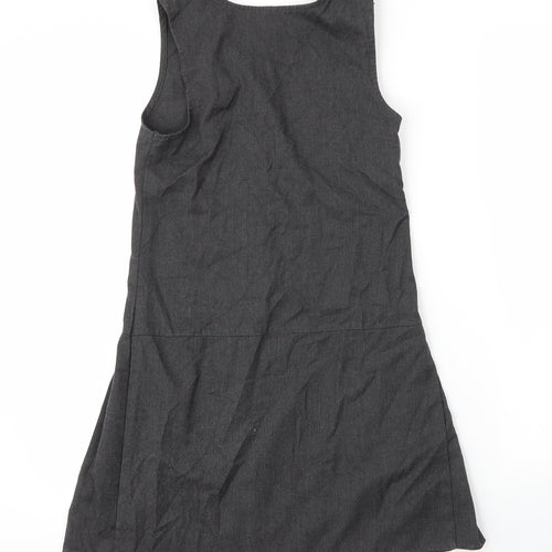 George Girls Grey  Viscose Pinafore/Dungaree Dress  Size 8 Years  Round Neck Zip