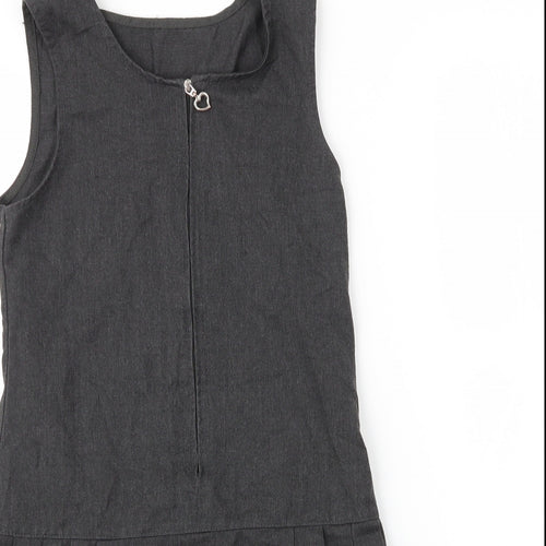 George Girls Grey  Viscose Pinafore/Dungaree Dress  Size 8 Years  Round Neck Zip
