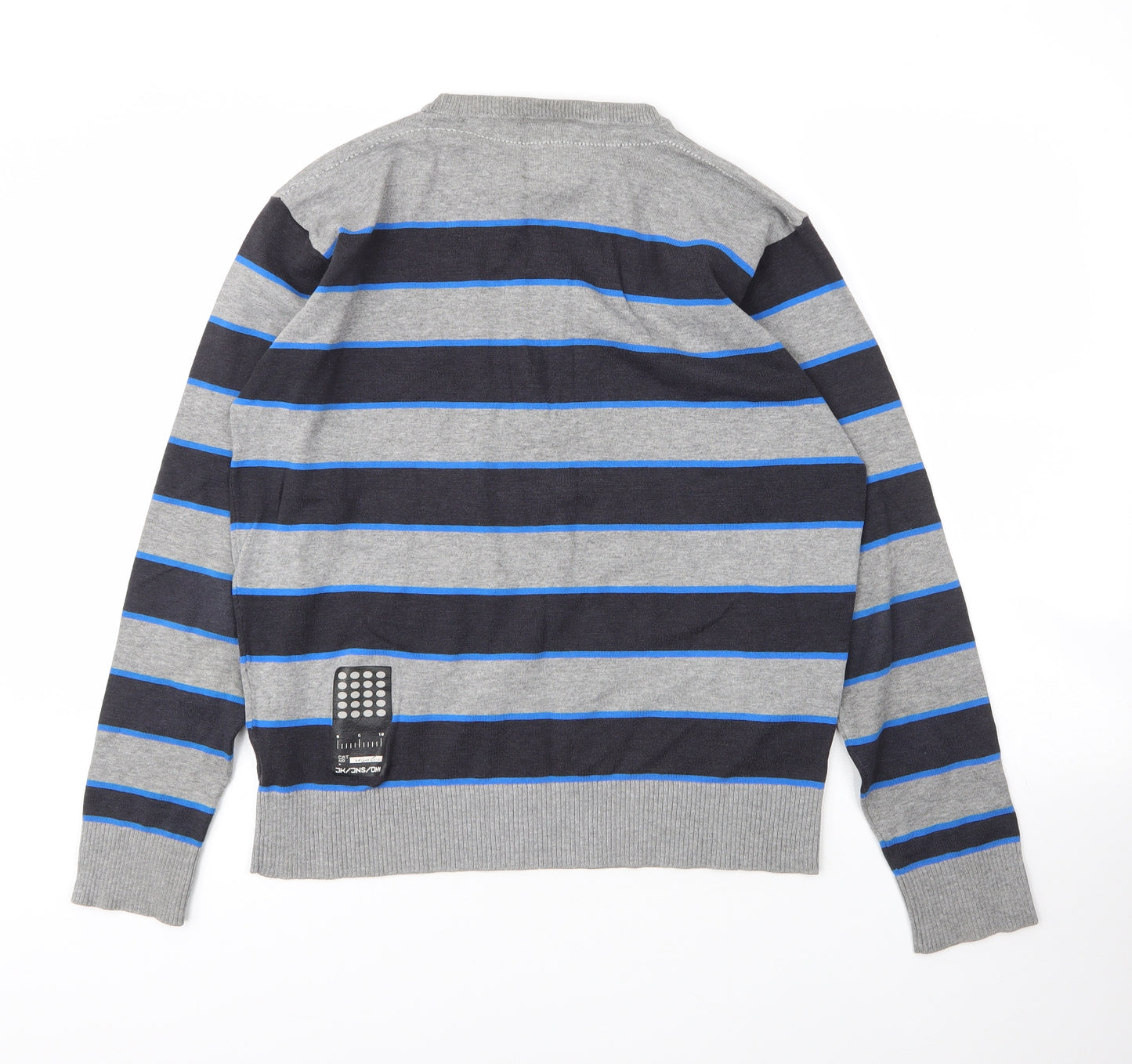 JACK & JONES Mens Grey Round Neck Striped Cotton Pullover Jumper Size XL