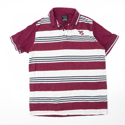 Twisted Soul Mens Purple Striped Cotton  Polo Size L Collared Button