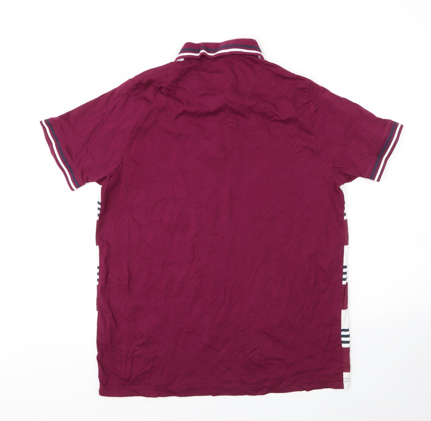 Twisted Soul Mens Purple Striped Cotton  Polo Size L Collared Button