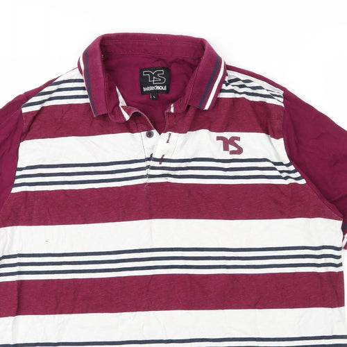 Twisted Soul Mens Purple Striped Cotton  Polo Size L Collared Button