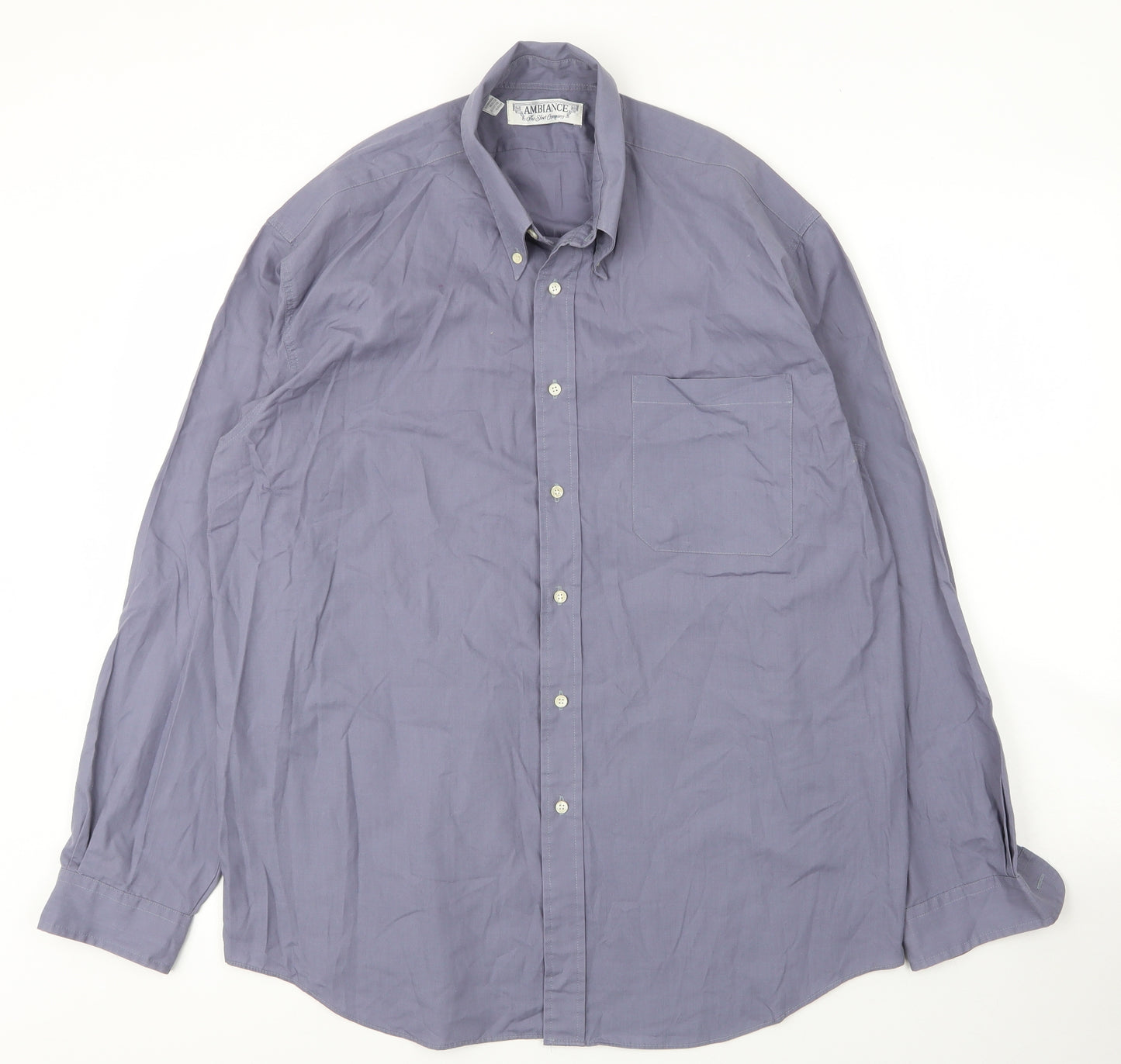 Ambience Mens Blue  Cotton  Button-Up Size 16 Collared Button