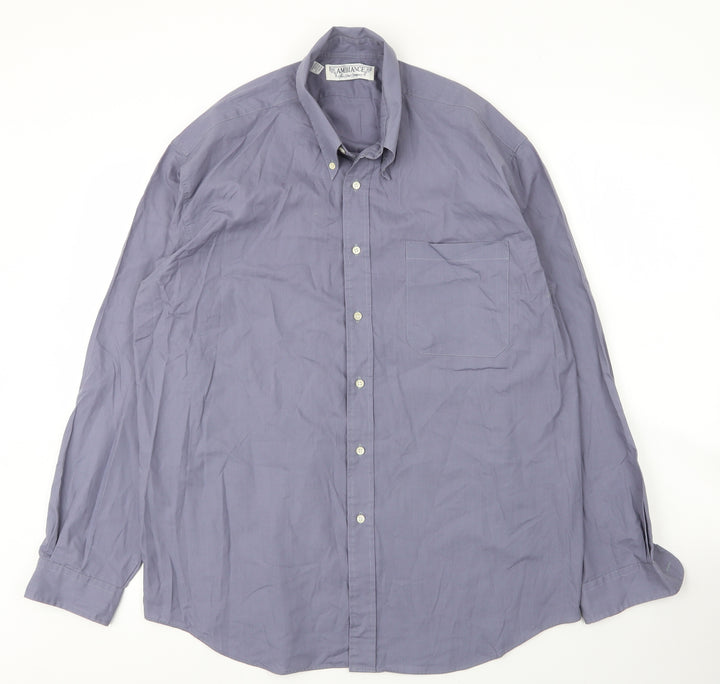 Ambience Mens Blue  Cotton  Button-Up Size 16 Collared Button
