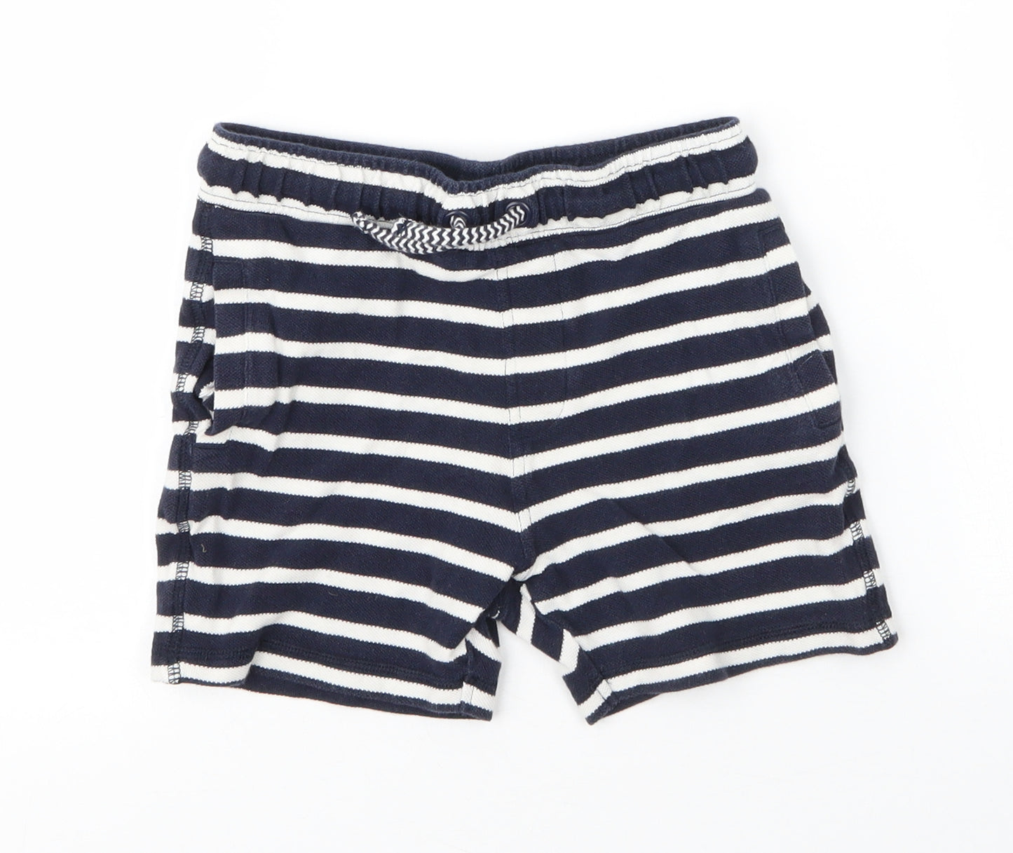 M&S Girls Blue Striped Cotton Sweat Shorts Size 4 Years  Regular Drawstring