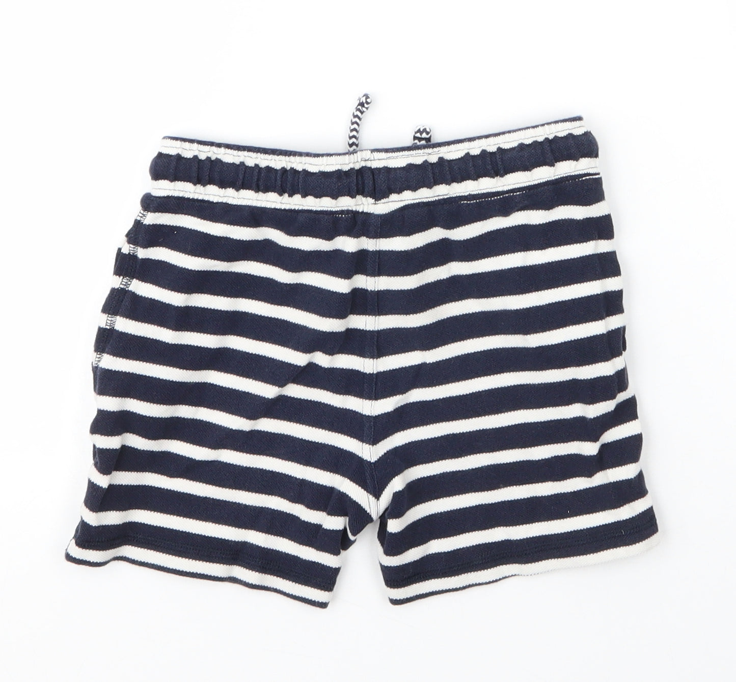 M&S Girls Blue Striped Cotton Sweat Shorts Size 4 Years  Regular Drawstring