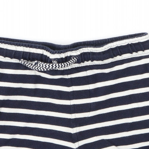 M&S Girls Blue Striped Cotton Sweat Shorts Size 4 Years  Regular Drawstring