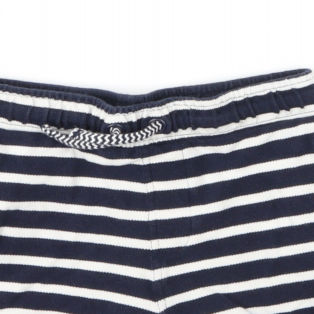 M&S Girls Blue Striped Cotton Sweat Shorts Size 4 Years  Regular Drawstring