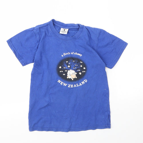 Preworn Boys Blue  Cotton Basic T-Shirt Size 4 Years Round Neck