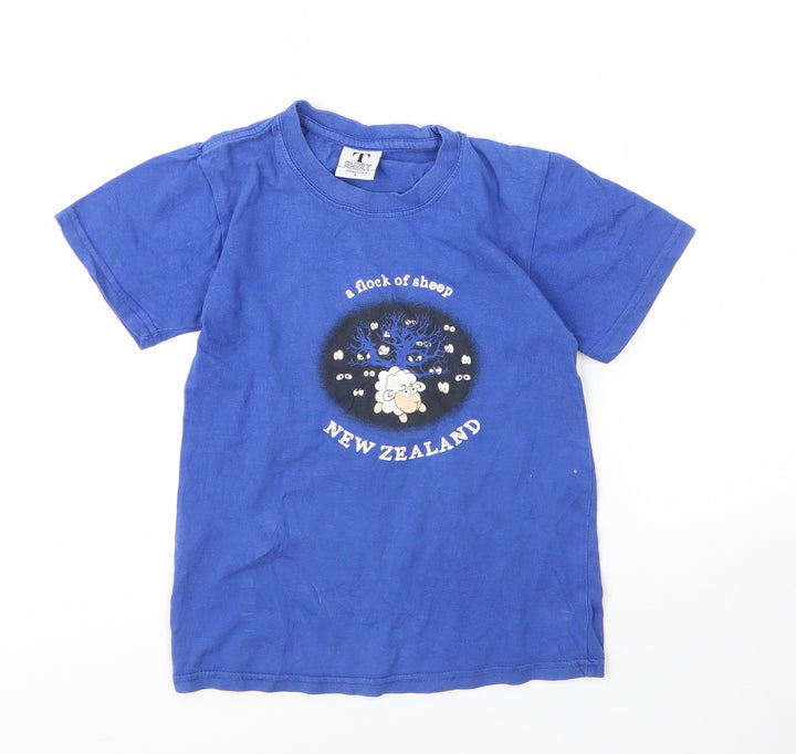 Preworn Boys Blue Cotton Basic T-Shirt Size 4 Years Round Neck