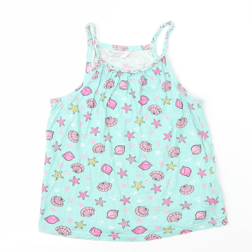 Primark Girls Green Floral Cotton Camisole Blouse Size 7 Years Round Neck