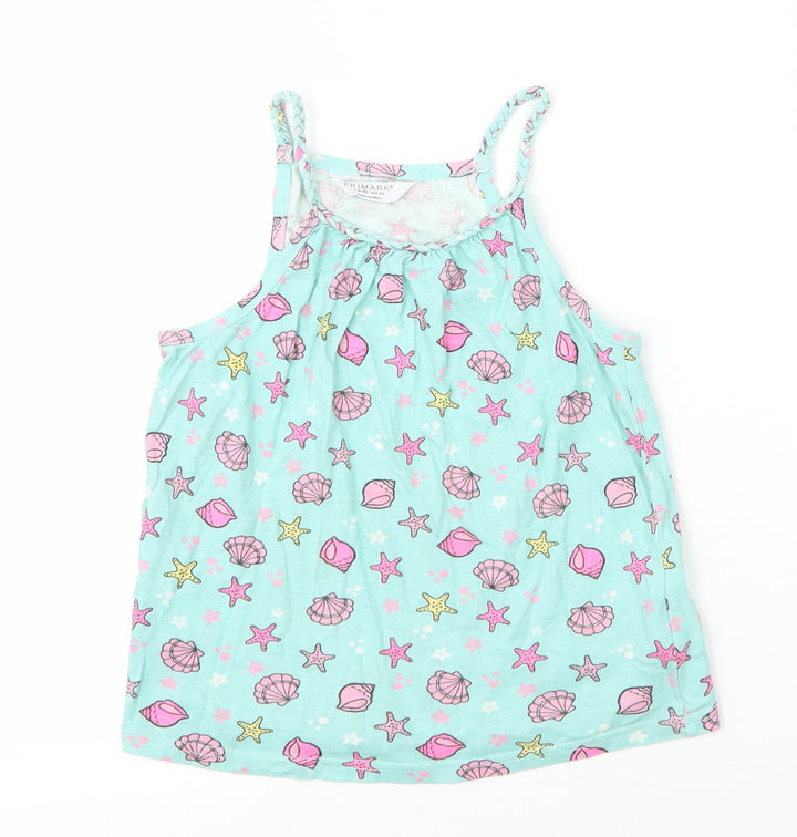 Primark Girls Green Floral Cotton Camisole Blouse Size 7 Years Round Neck