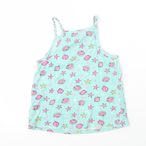Primark Girls Green Floral Cotton Camisole Blouse Size 7 Years Round Neck