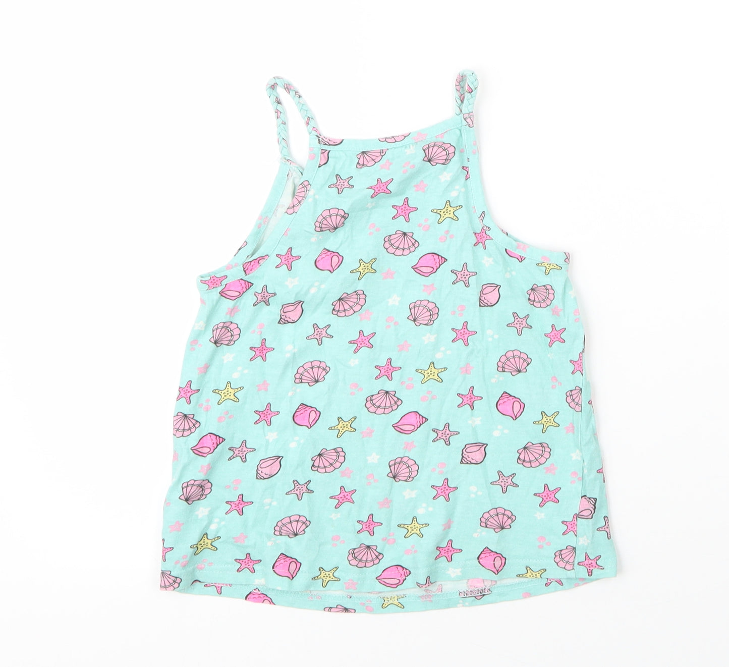 Primark Girls Green Floral Cotton Camisole Blouse Size 7 Years Round Neck