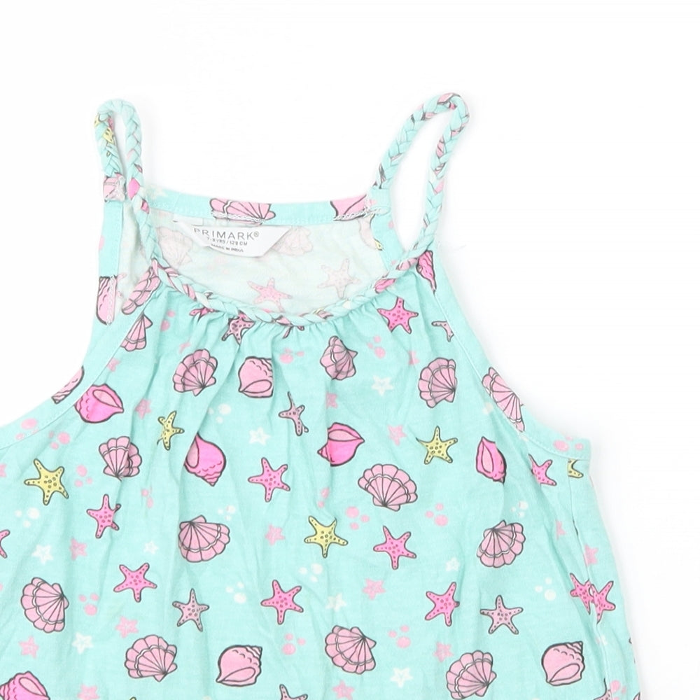 Primark Girls Green Floral Cotton Camisole Blouse Size 7 Years Round Neck