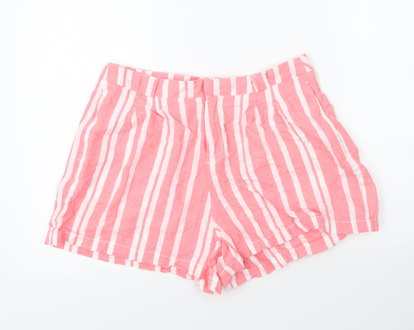 TEX Womens Pink Striped Cotton Paperbag Shorts Size M  Regular Zip