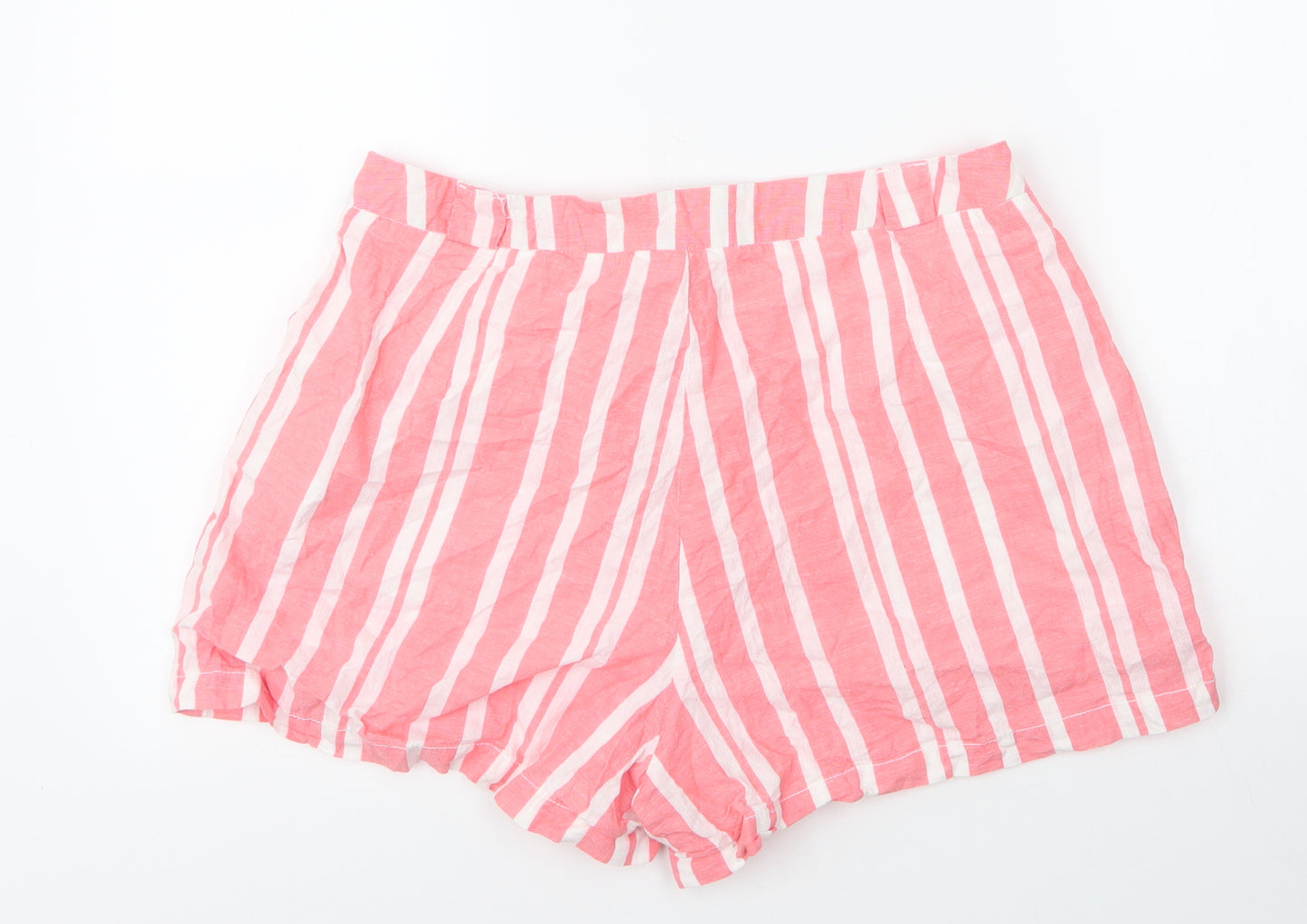 TEX Womens Pink Striped Cotton Paperbag Shorts Size M  Regular Zip