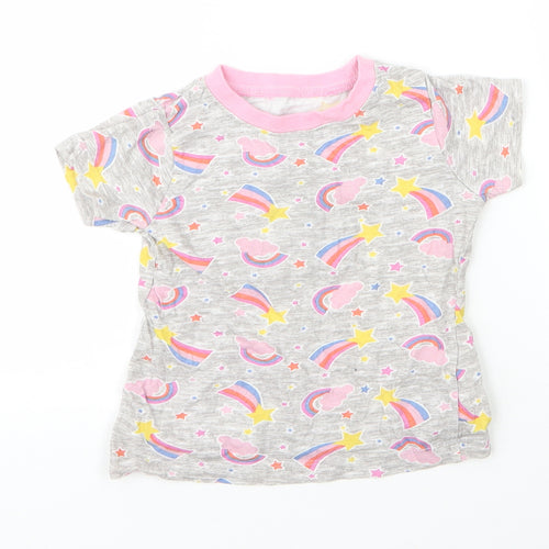 Kids Girls Grey  Cotton Basic T-Shirt Size 4 Years Round Neck  - Rainbow