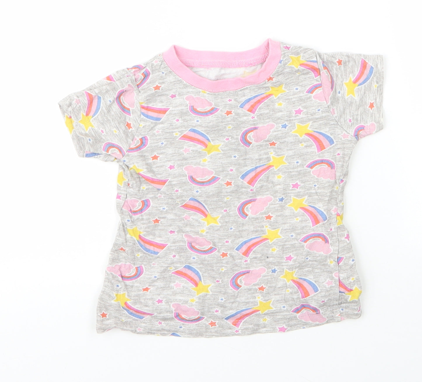 Kids Girls Grey  Cotton Basic T-Shirt Size 4 Years Round Neck  - Rainbow