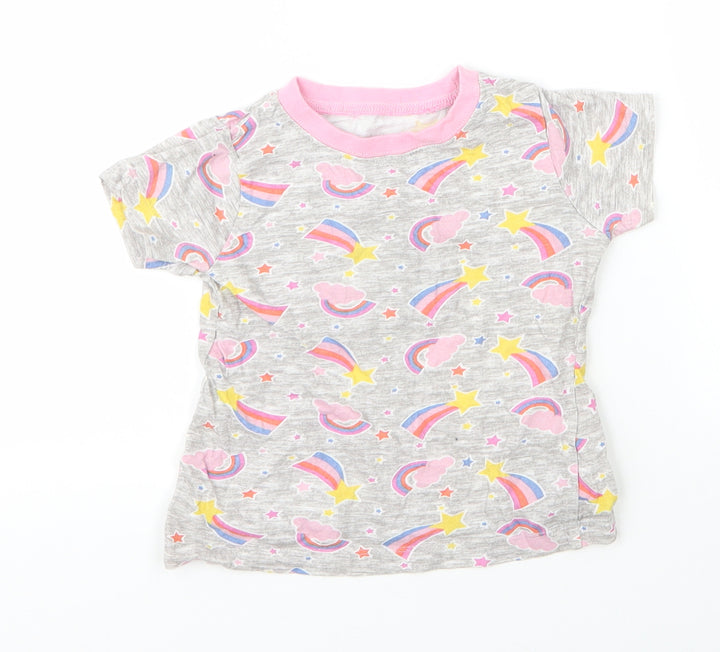 Kids Girls Grey  Cotton Basic T-Shirt Size 4 Years Round Neck  - Rainbow