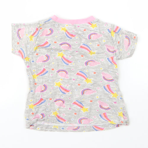 Kids Girls Grey  Cotton Basic T-Shirt Size 4 Years Round Neck  - Rainbow