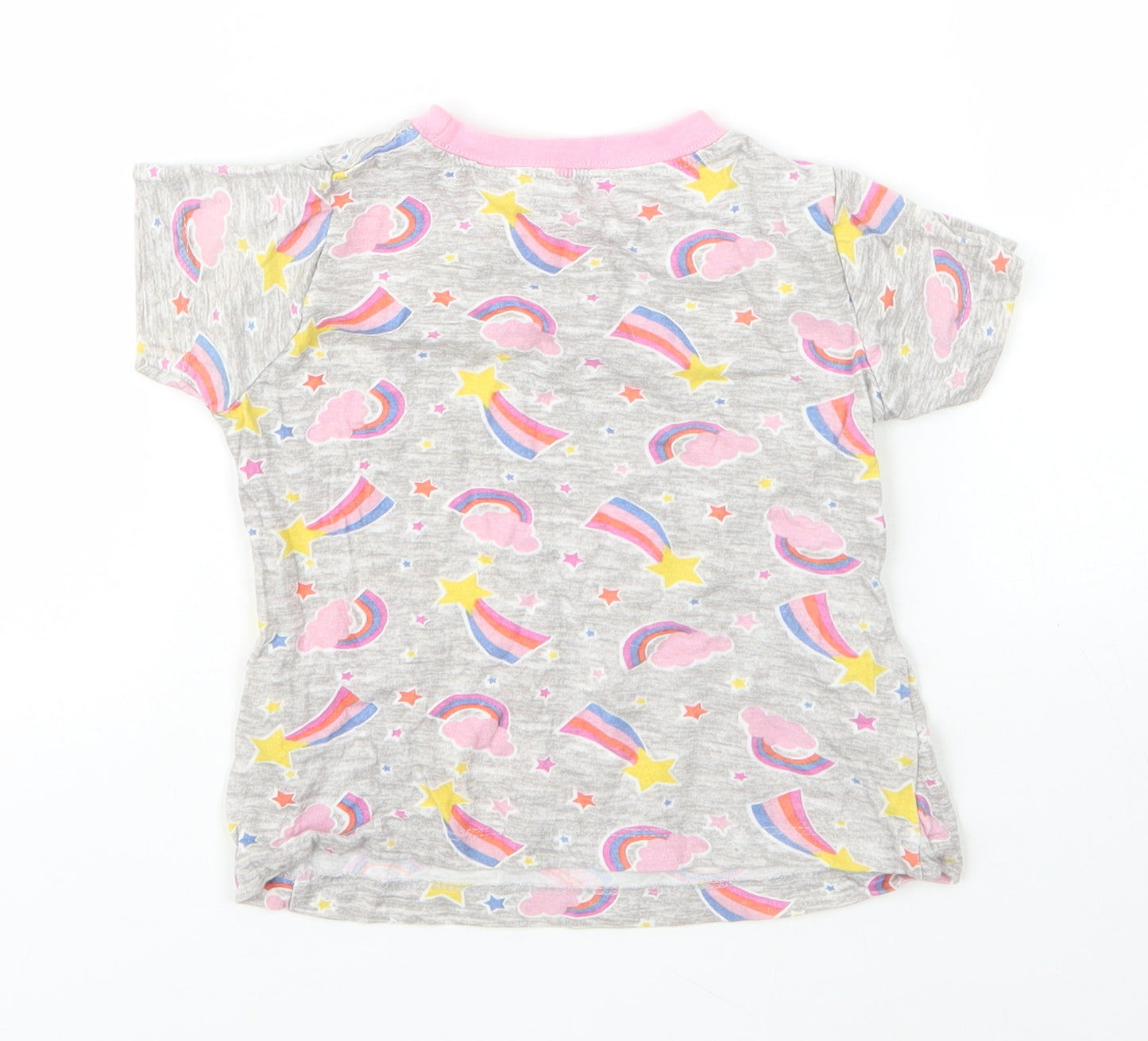 Kids Girls Grey  Cotton Basic T-Shirt Size 4 Years Round Neck  - Rainbow