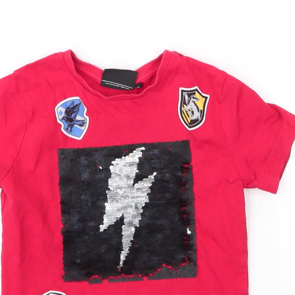 Primark Boys Red  Cotton Basic T-Shirt Size 4 Years Round Neck  - Harry Potter