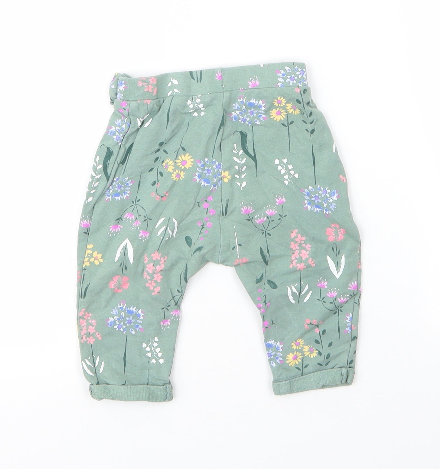 Nutmeg Girls Green Floral Cotton Capri Leggings Size 3-6 Months
