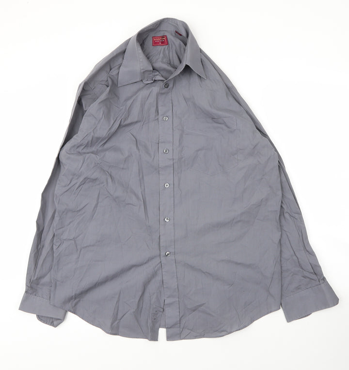 Burton Mens Grey  Cotton  Button-Up Size 16 Collared Button