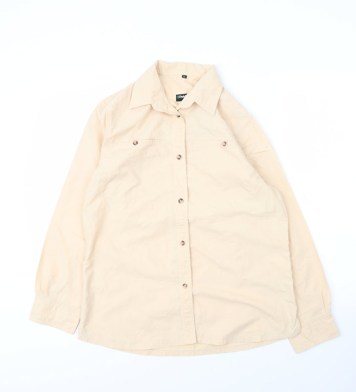 Outdoors Mens Beige Nylon Button-Up Size M V-Neck Button