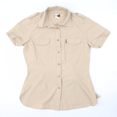 Life Line Womens Beige  Cotton Basic Button-Up Size L Collared