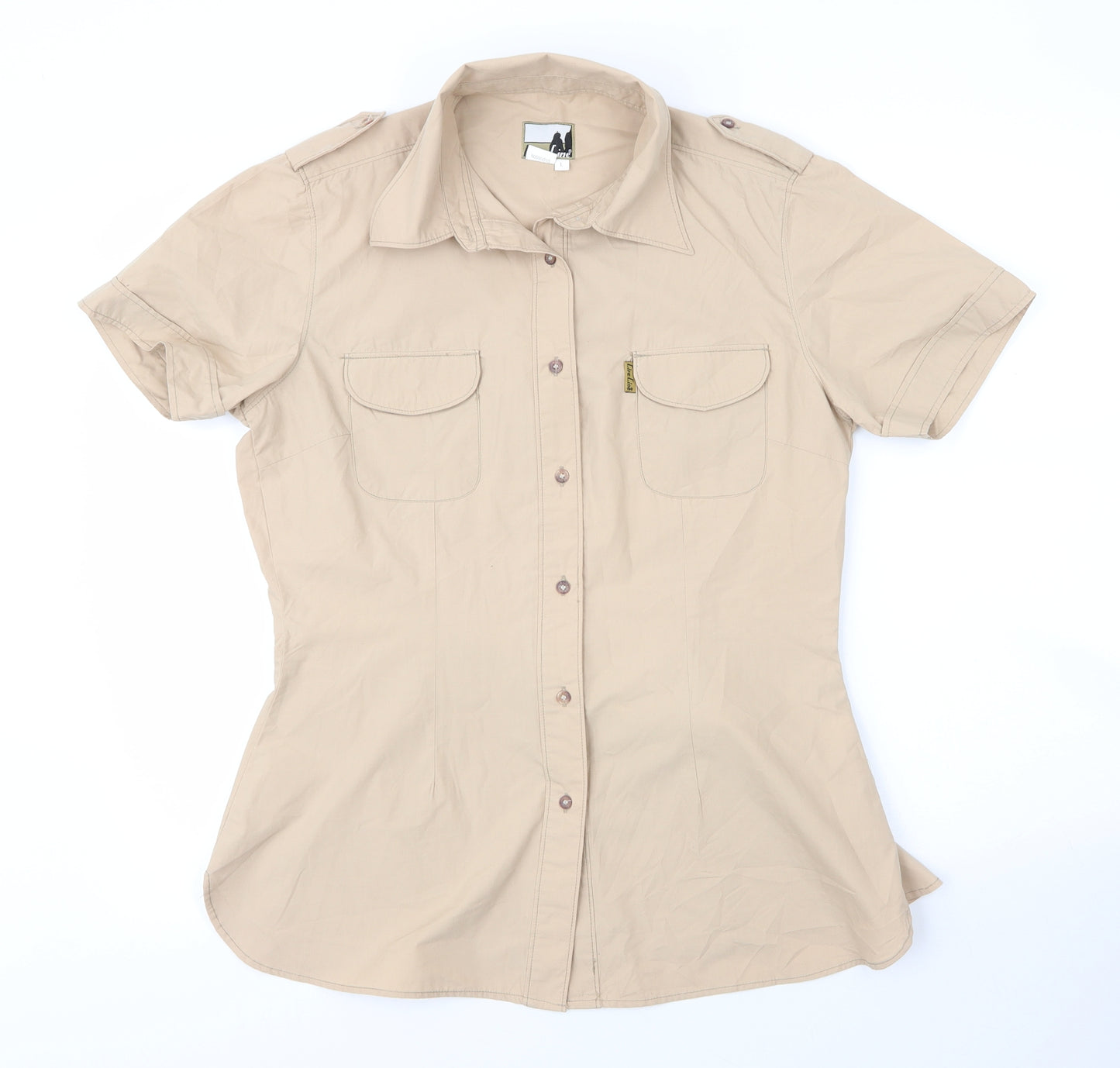 Life Line Womens Beige  Cotton Basic Button-Up Size L Collared