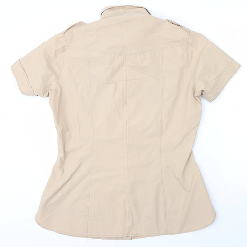 Life Line Womens Beige  Cotton Basic Button-Up Size L Collared