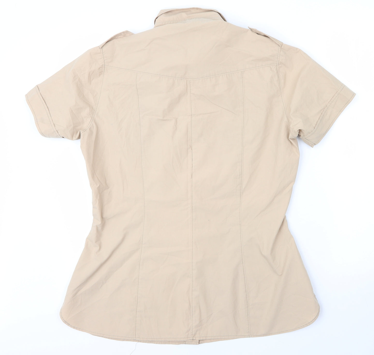 Life Line Womens Beige  Cotton Basic Button-Up Size L Collared