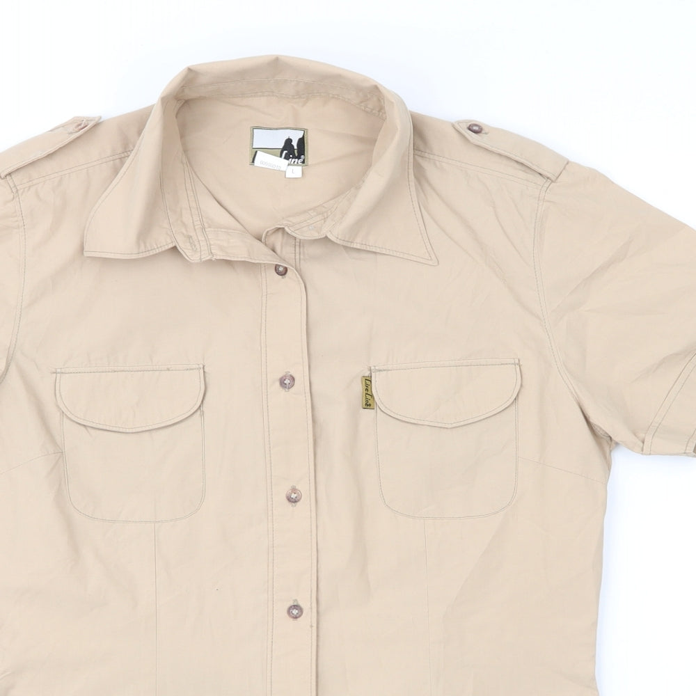Life Line Womens Beige  Cotton Basic Button-Up Size L Collared