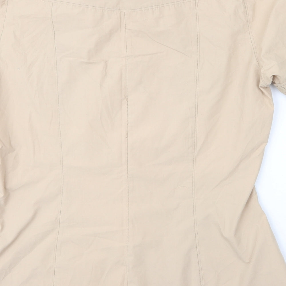 Life Line Womens Beige  Cotton Basic Button-Up Size L Collared