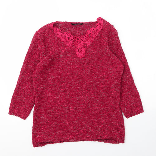 BM Collection Womens Red  Polyester Basic Blouse Size M V-Neck