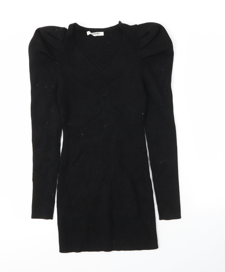 Glamorous Womens Black  Viscose Bodycon  Size 10  V-Neck