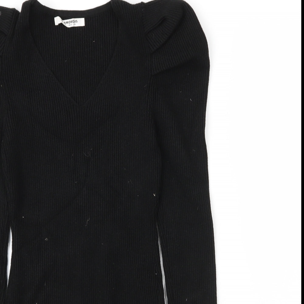 Glamorous Womens Black  Viscose Bodycon  Size 10  V-Neck