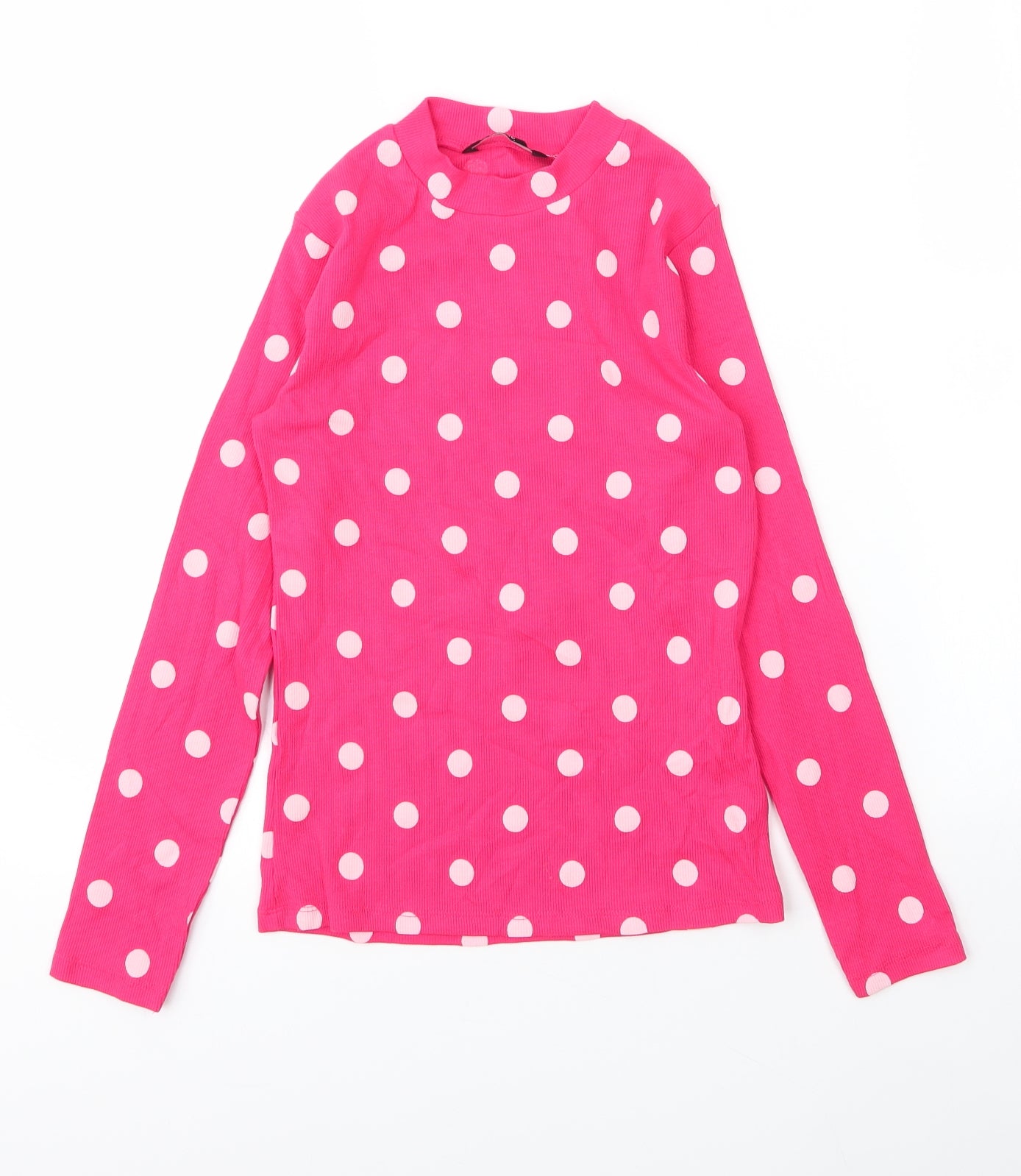 George Girls Pink Polka Dot Cotton Basic T-Shirt Size 9 Years Round Neck