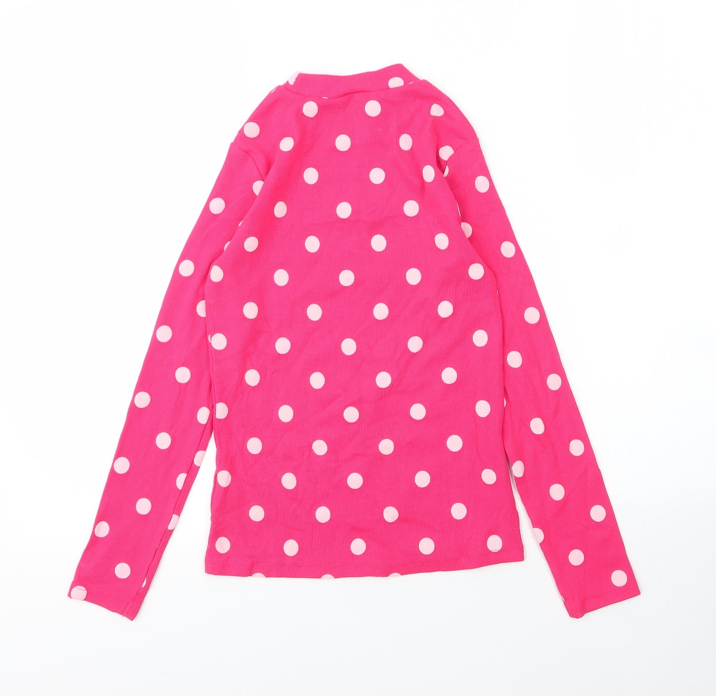 George Girls Pink Polka Dot Cotton Basic T-Shirt Size 9 Years Round Neck