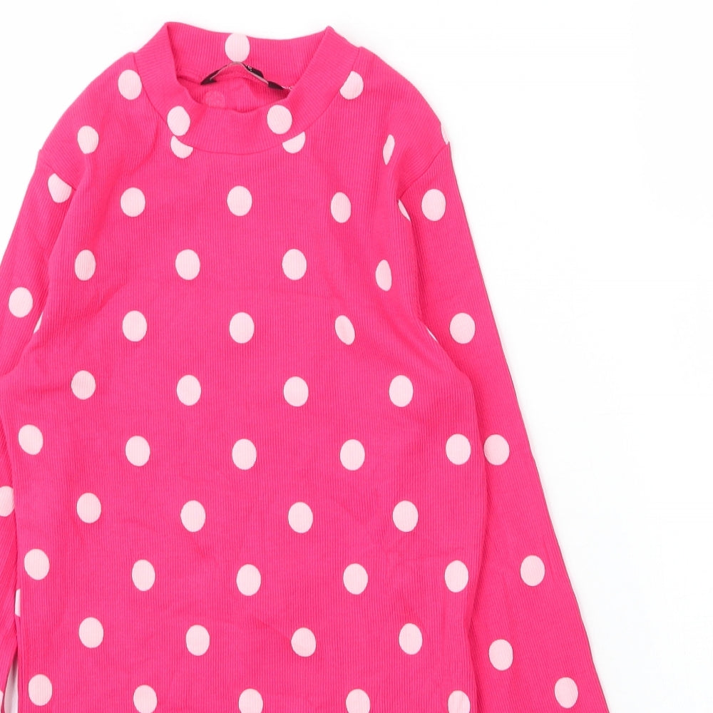 George Girls Pink Polka Dot Cotton Basic T-Shirt Size 9 Years Round Neck