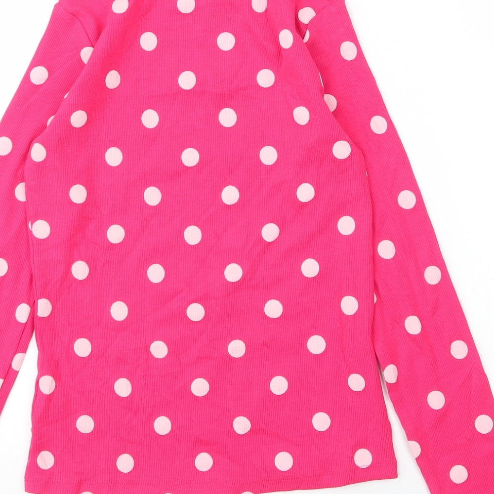 George Girls Pink Polka Dot Cotton Basic T-Shirt Size 9 Years Round Neck