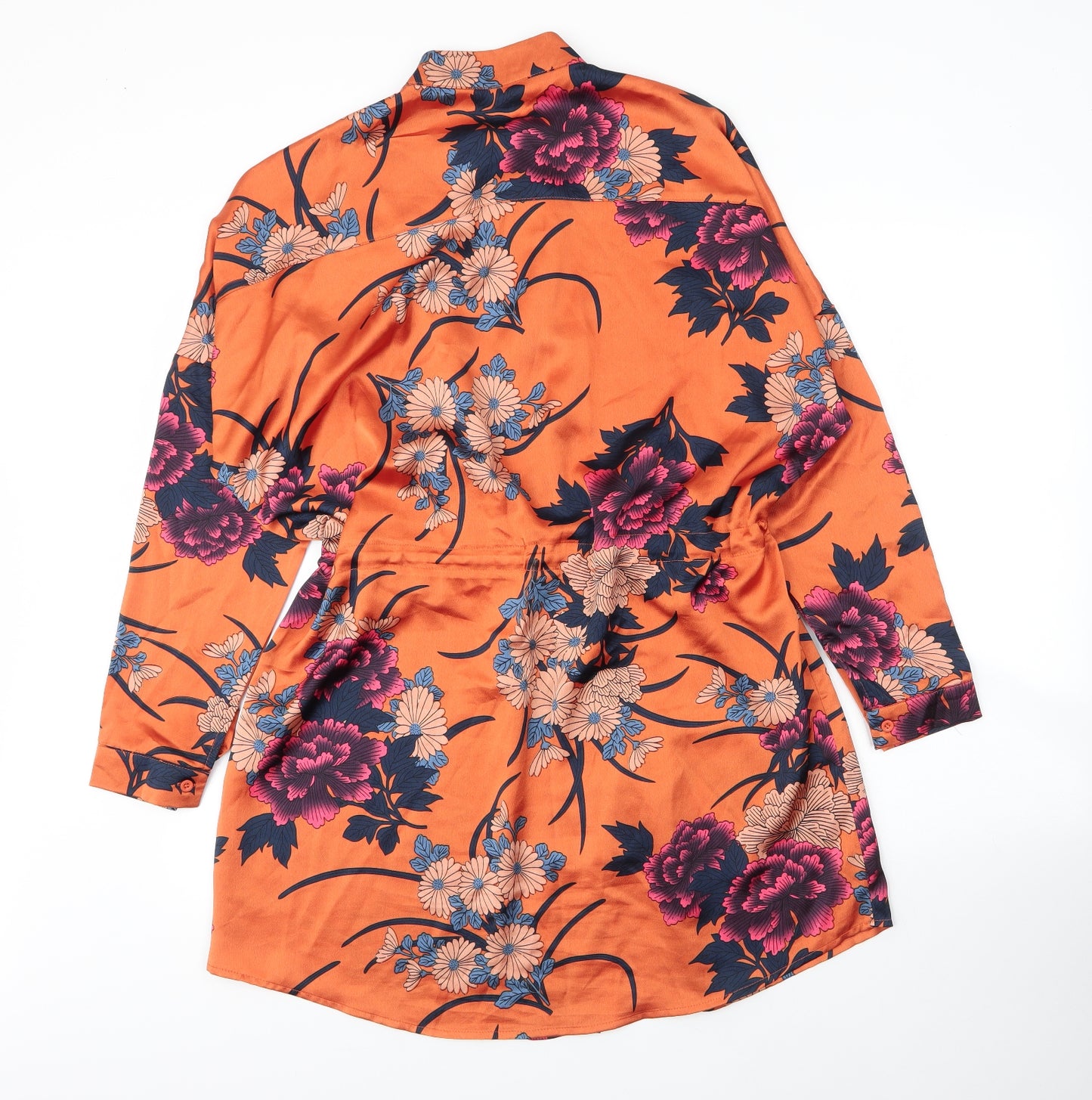 Boohoo Womens Orange Floral Polyester Tunic Blouse Size 12 Round Neck