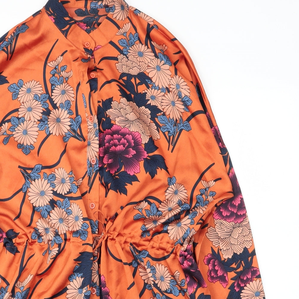 Boohoo Womens Orange Floral Polyester Tunic Blouse Size 12 Round Neck