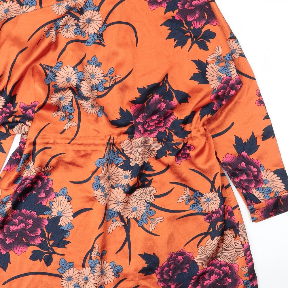 Boohoo Womens Orange Floral Polyester Tunic Blouse Size 12 Round Neck