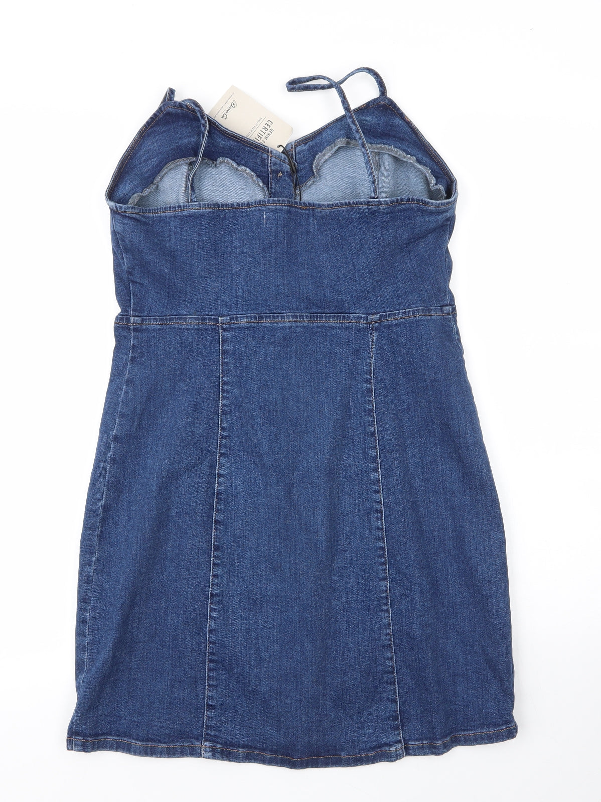Primark Womens Blue  Cotton Pinafore/Dungaree Dress  Size 12  V-Neck Button